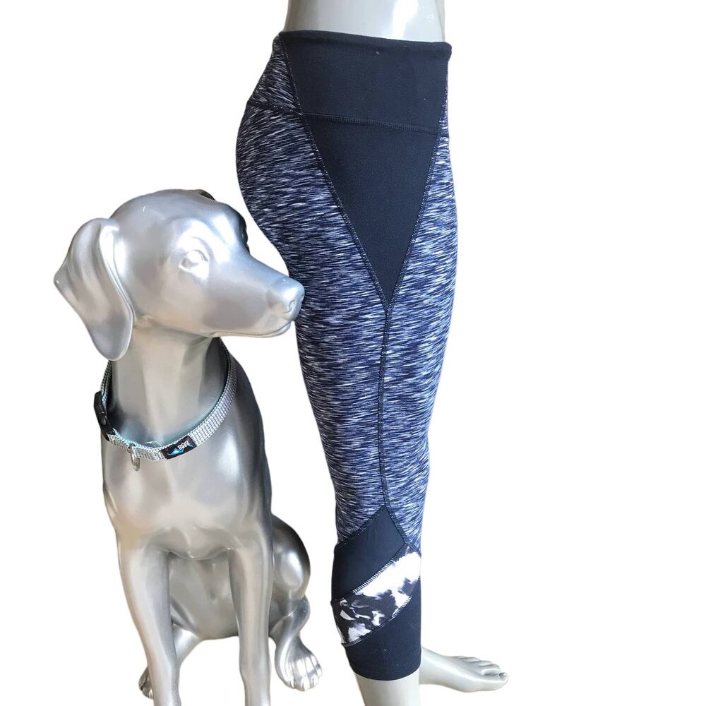 Zella Space Dye Black White Cropped Mesh Insert Yoga Leggings Women's Size Small
